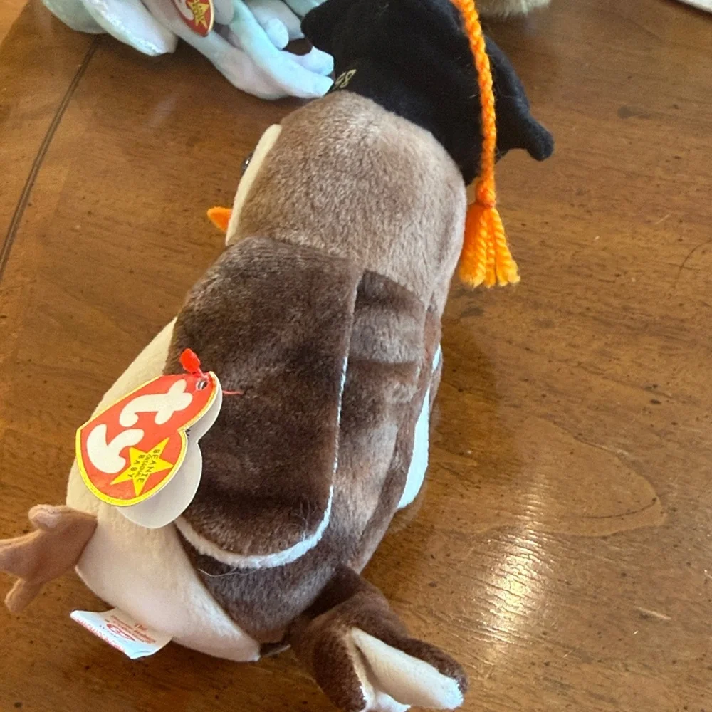 Ty Brown, White and Orange Plush Owl with Graduation Cap named Wise